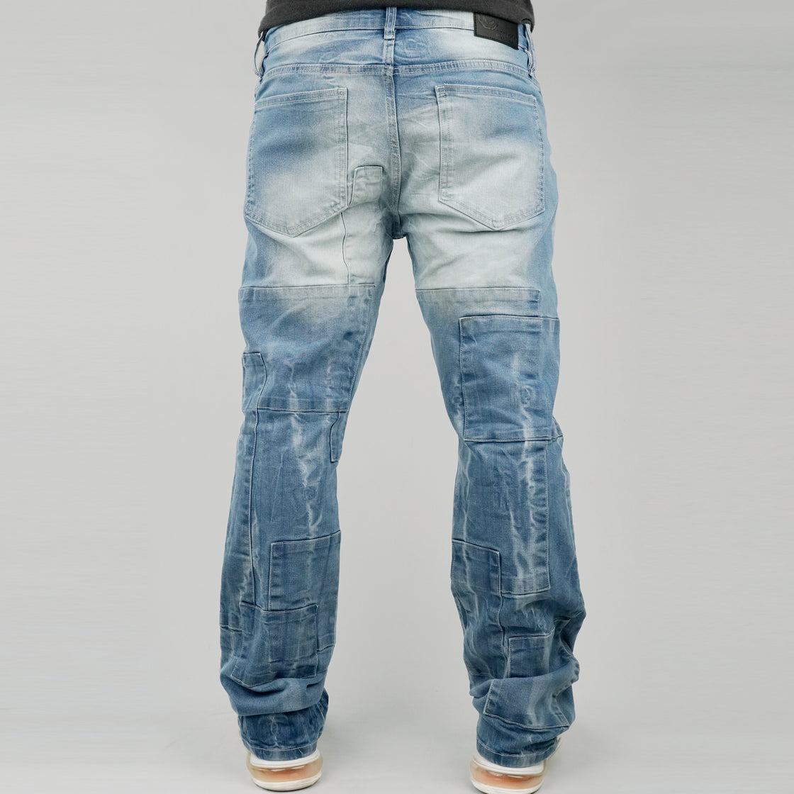 MENS PATCH JEANS WITH RIPS AND BACKING