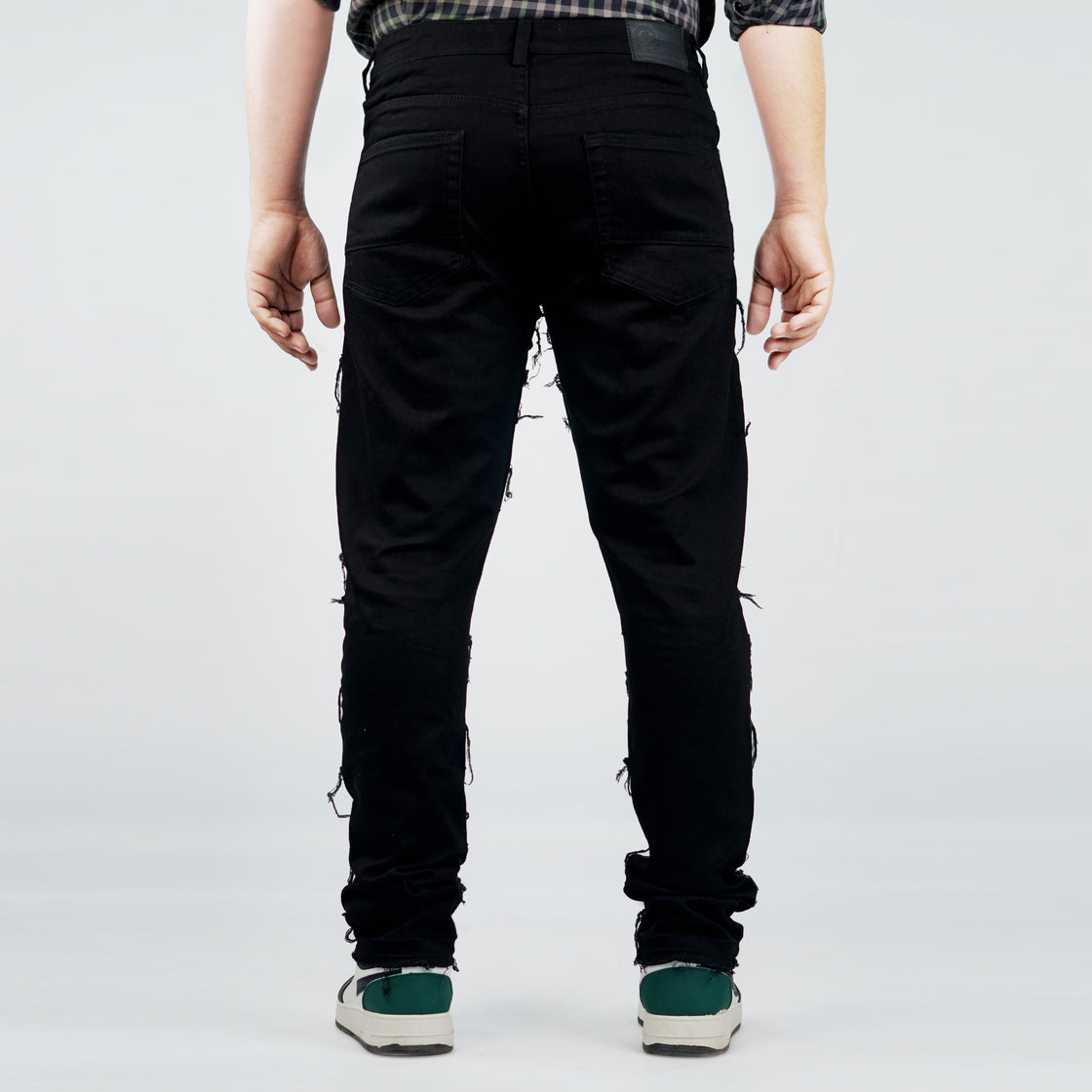 MENS FRAYED FABRIC PATCH TRIM PANTS (TWILL)