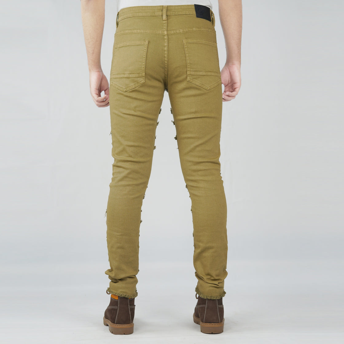 MENS FRAYED FABRIC PATCH TRIM PANTS (TWILL)