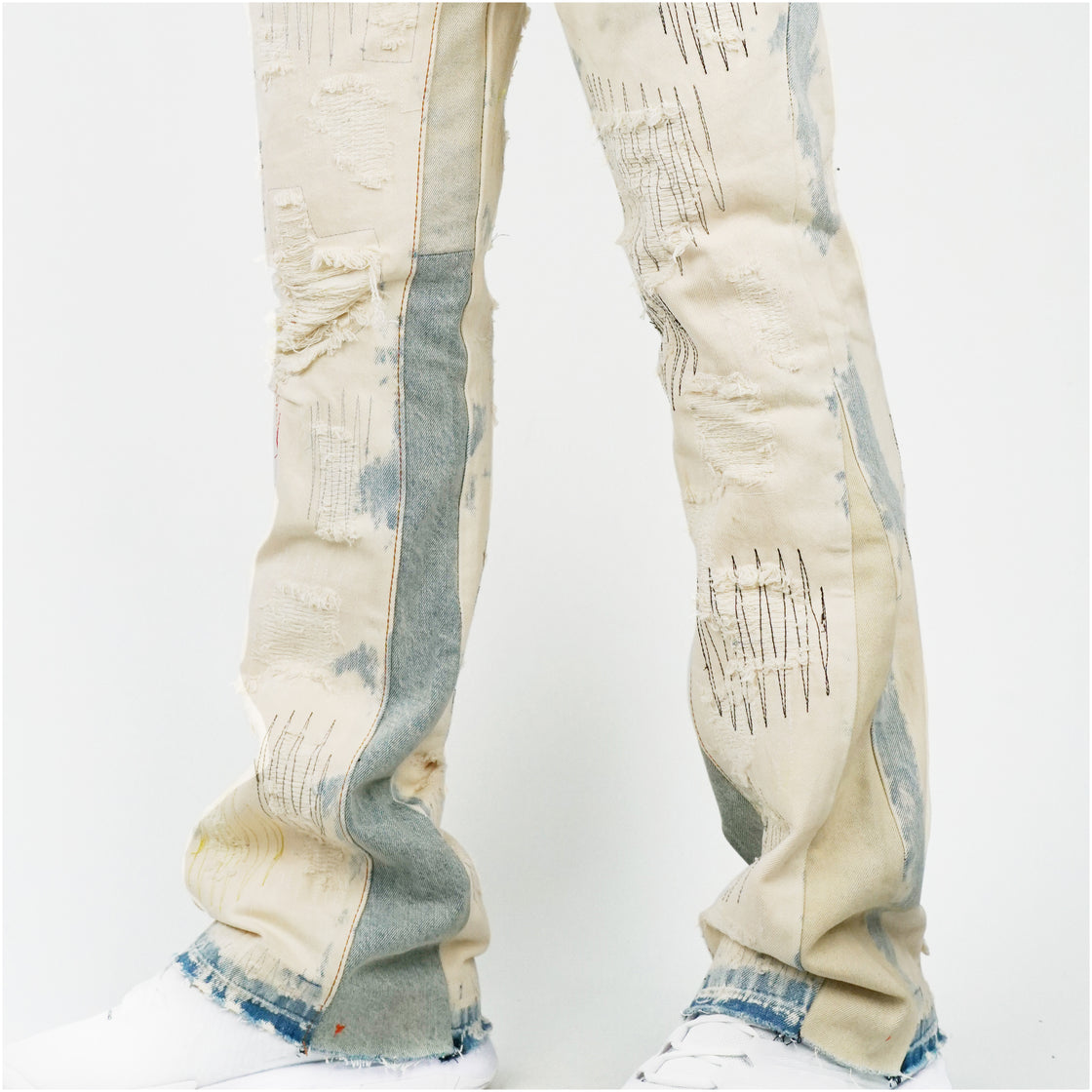 MENS RIP & REPAIRED BLEACH JEANS