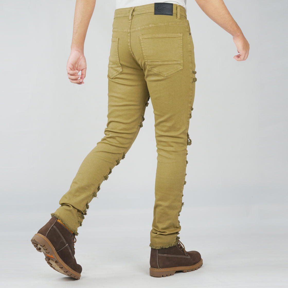 MENS FRAYED FABRIC PATCH TRIM PANTS (TWILL)