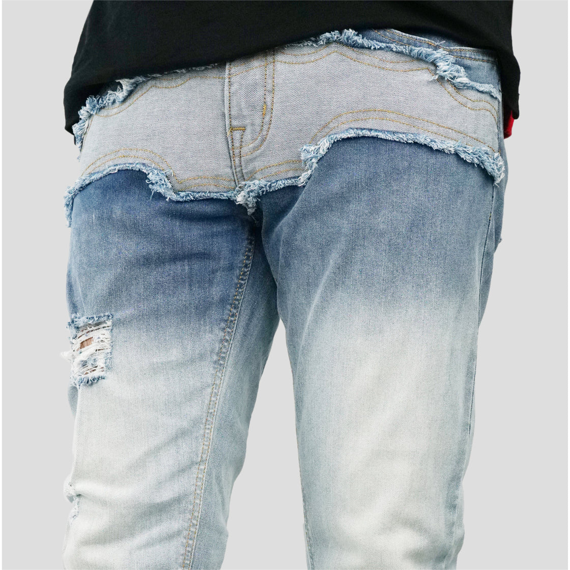 MENS DISTRESSED PATCH TRIM JEANS