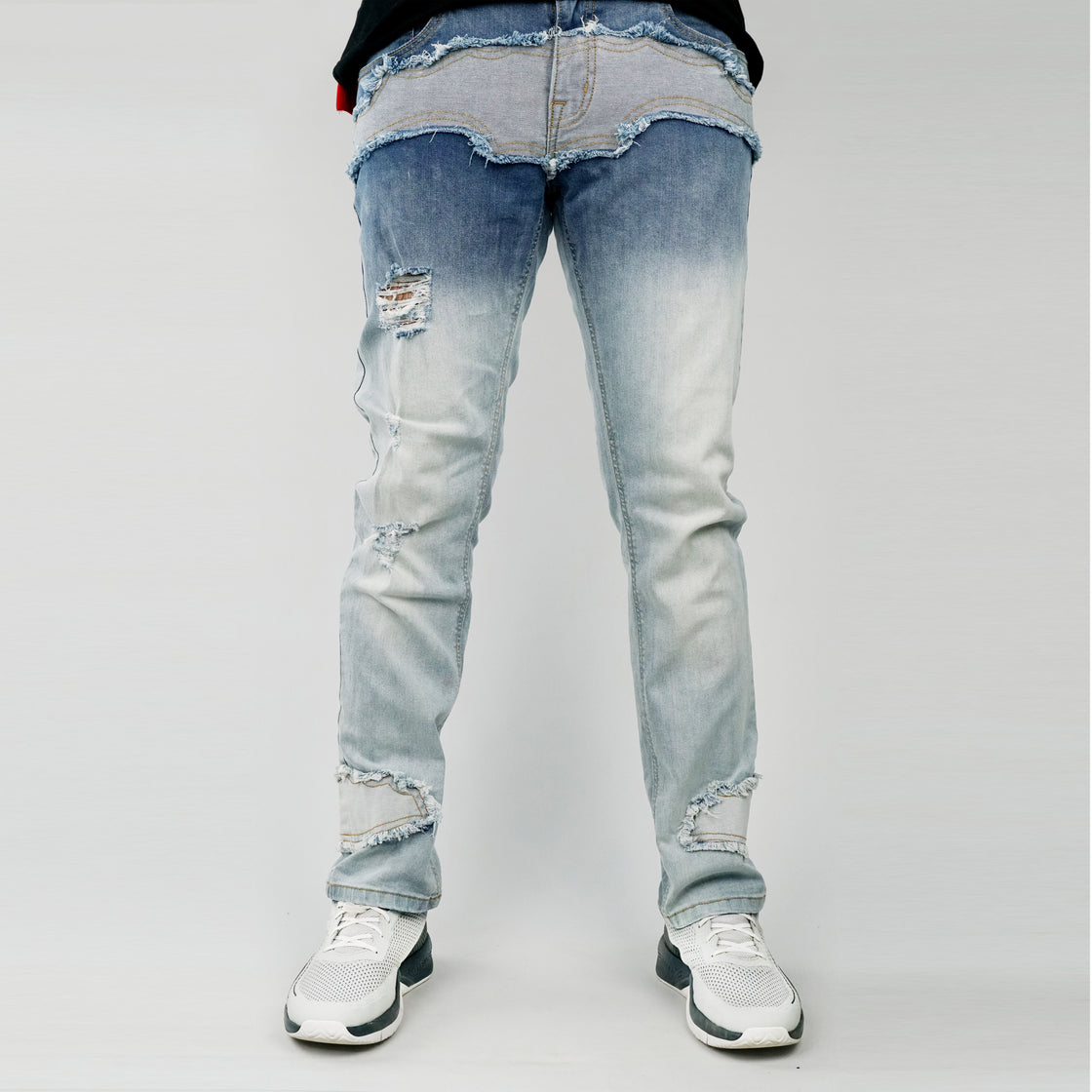 MENS DISTRESSED PATCH TRIM JEANS