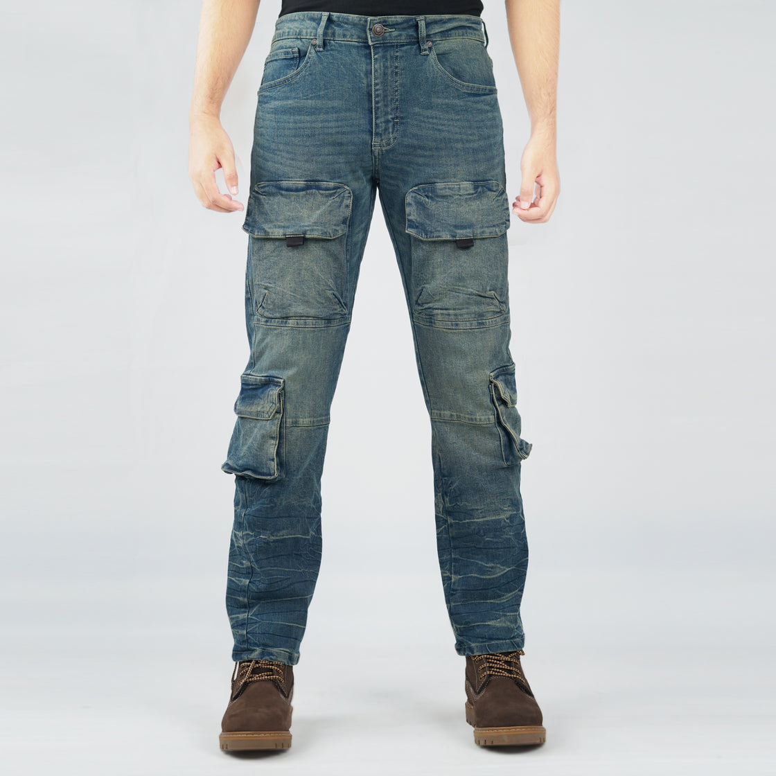 Men's Crinkled Cargo Jeans