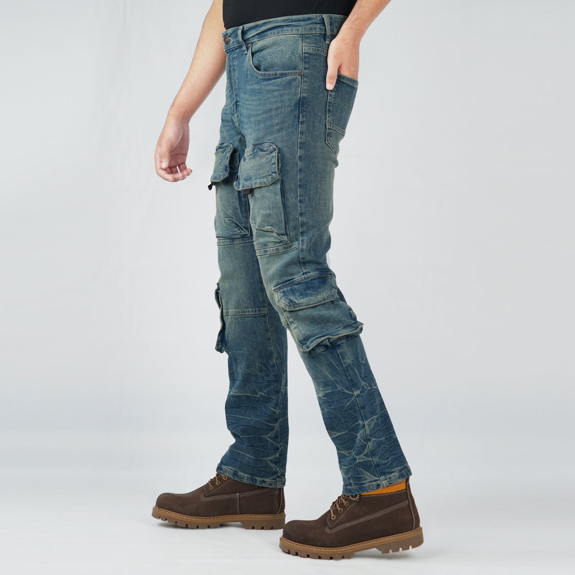 Men's Crinkled Cargo Jeans