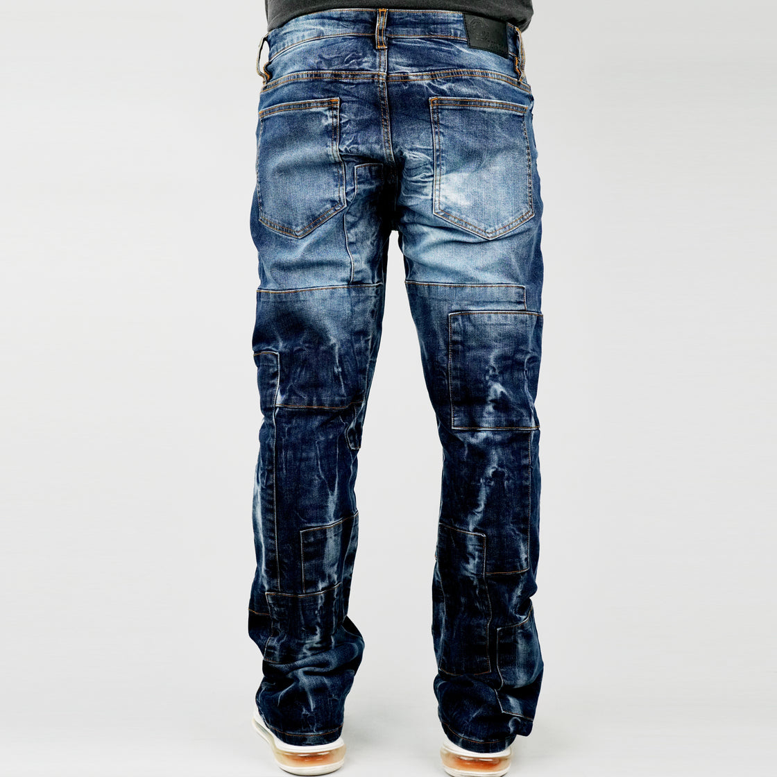 MENS PATCH JEANS WITH RIPS AND BACKING