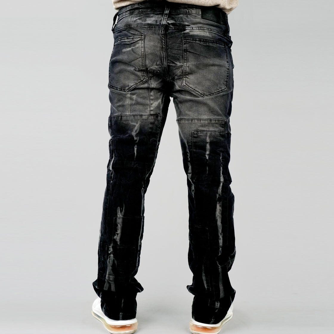 MENS PATCH JEANS WITH RIPS AND BACKING